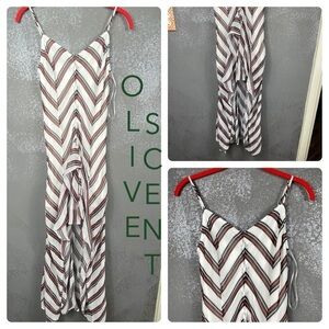 Olive Scent striped ruffle high low dress